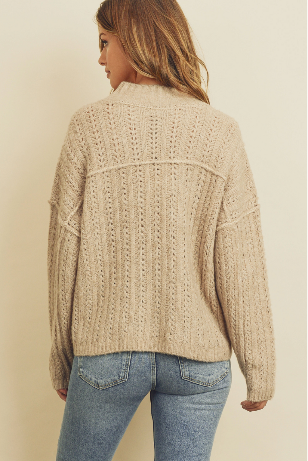 Open Knit Mock Neck Sweater