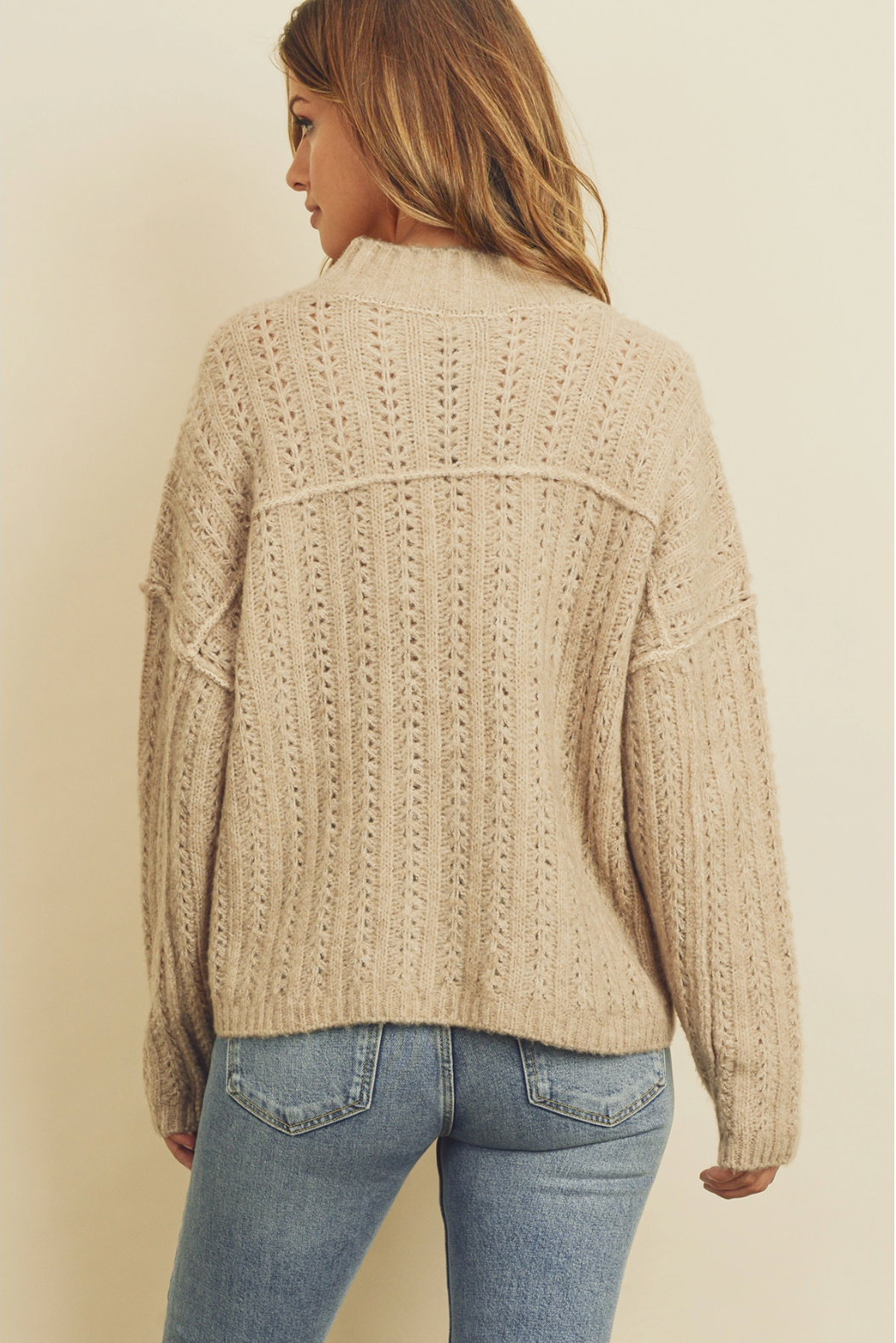 Open Knit Mock Neck Sweater
