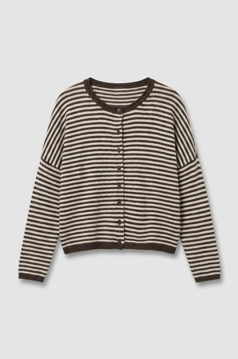Raw Edge Stripe Knit Cardigan