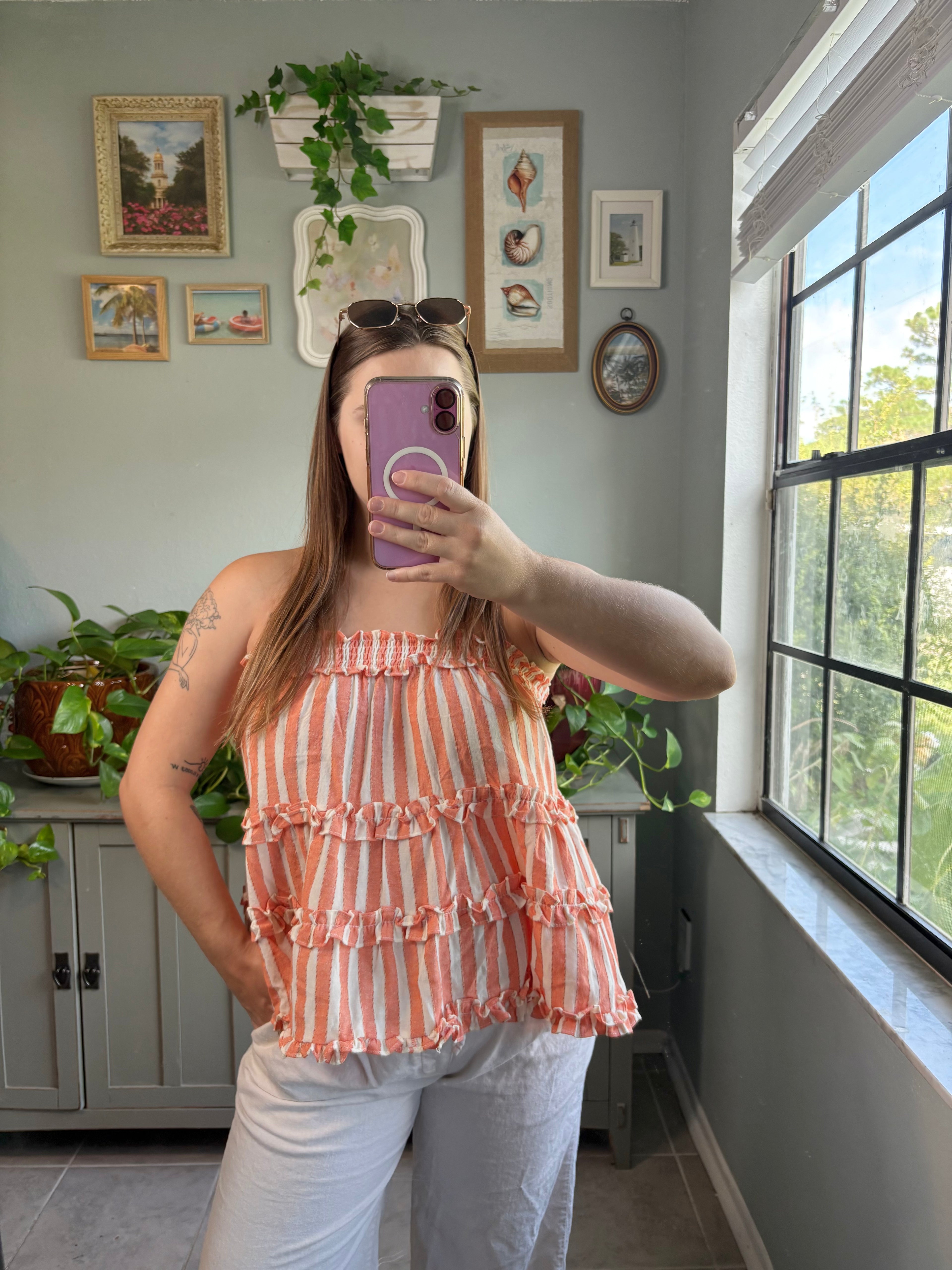 Coral Reef Strapless Ruffle Top