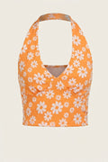 Daisy Print Open Back Halter Crop Top