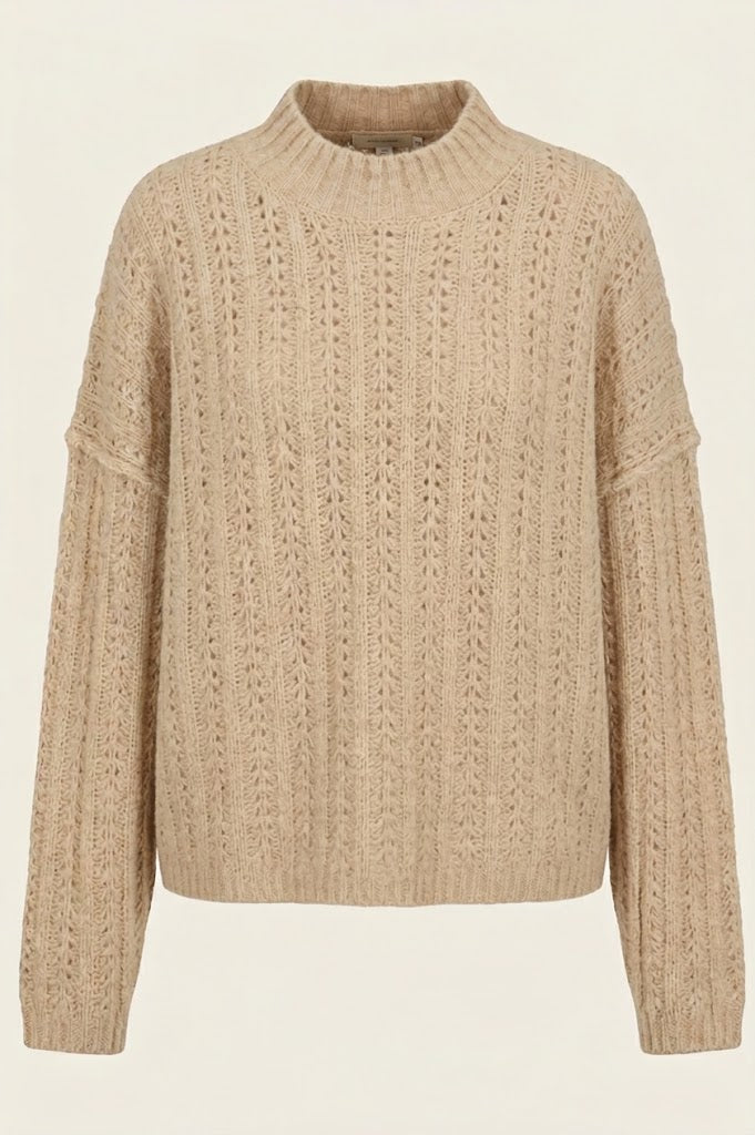 Open Knit Mock Neck Sweater