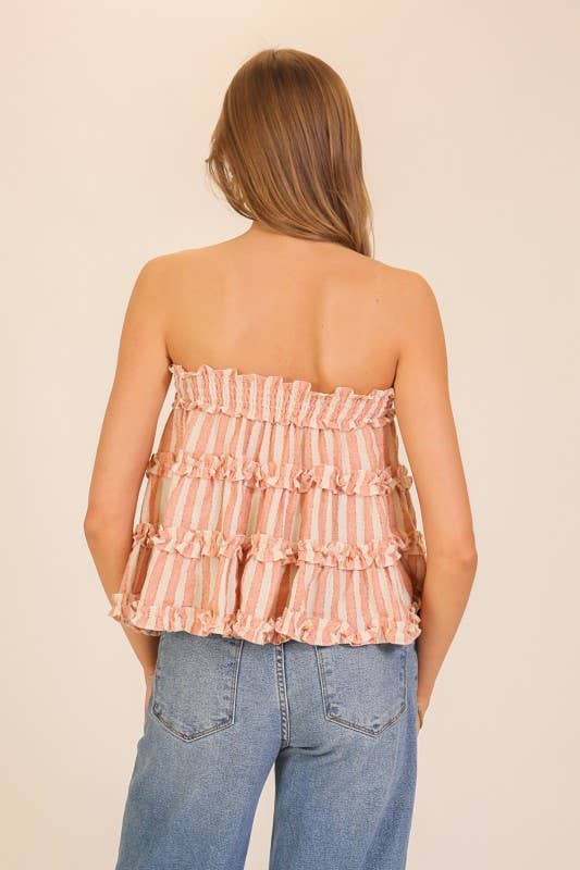 Coral Reef Strapless Ruffle Top