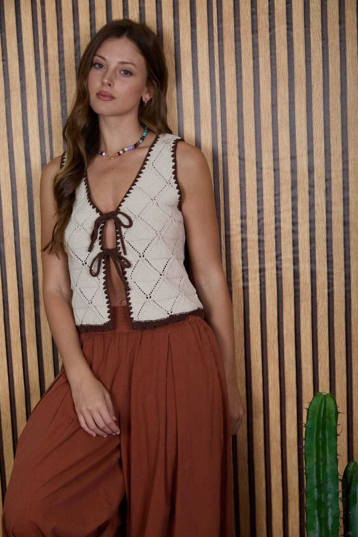Crochet Knit Front Tie Vest