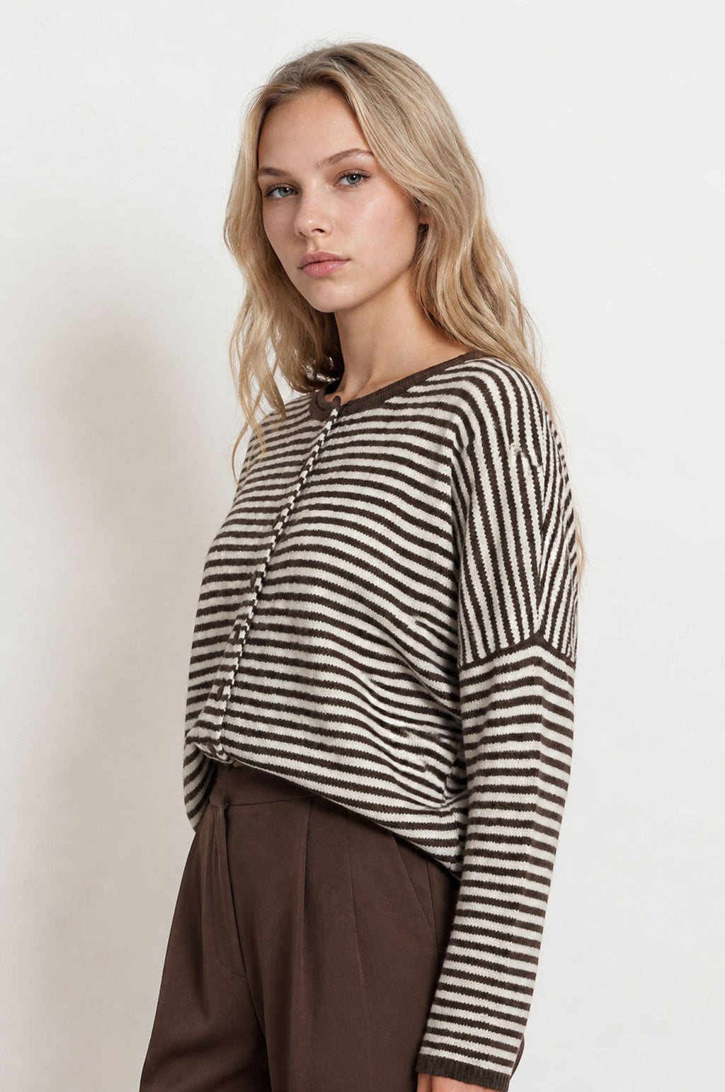 Raw Edge Stripe Knit Cardigan