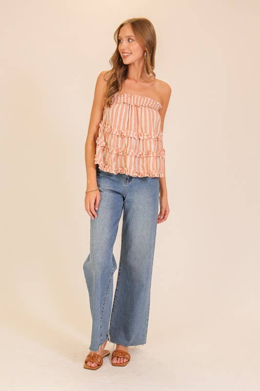 Coral Reef Strapless Ruffle Top